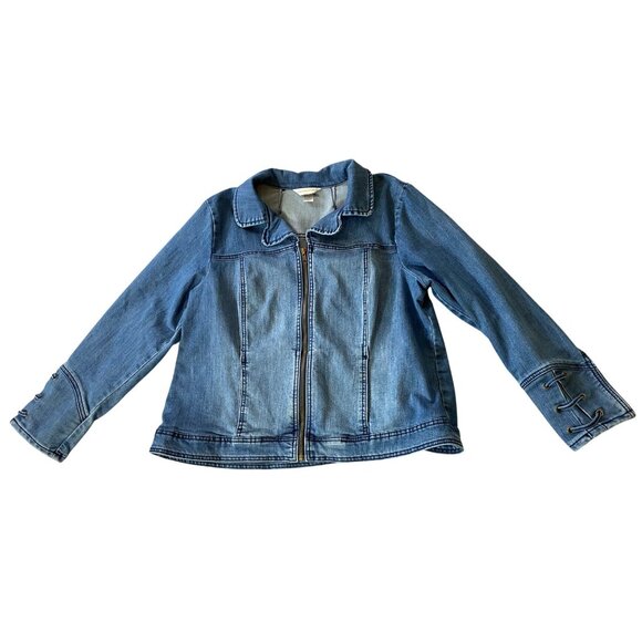 Christopher & Banks Womens Denim Jacket XL Blue Zip Front - Picture 1 of 11